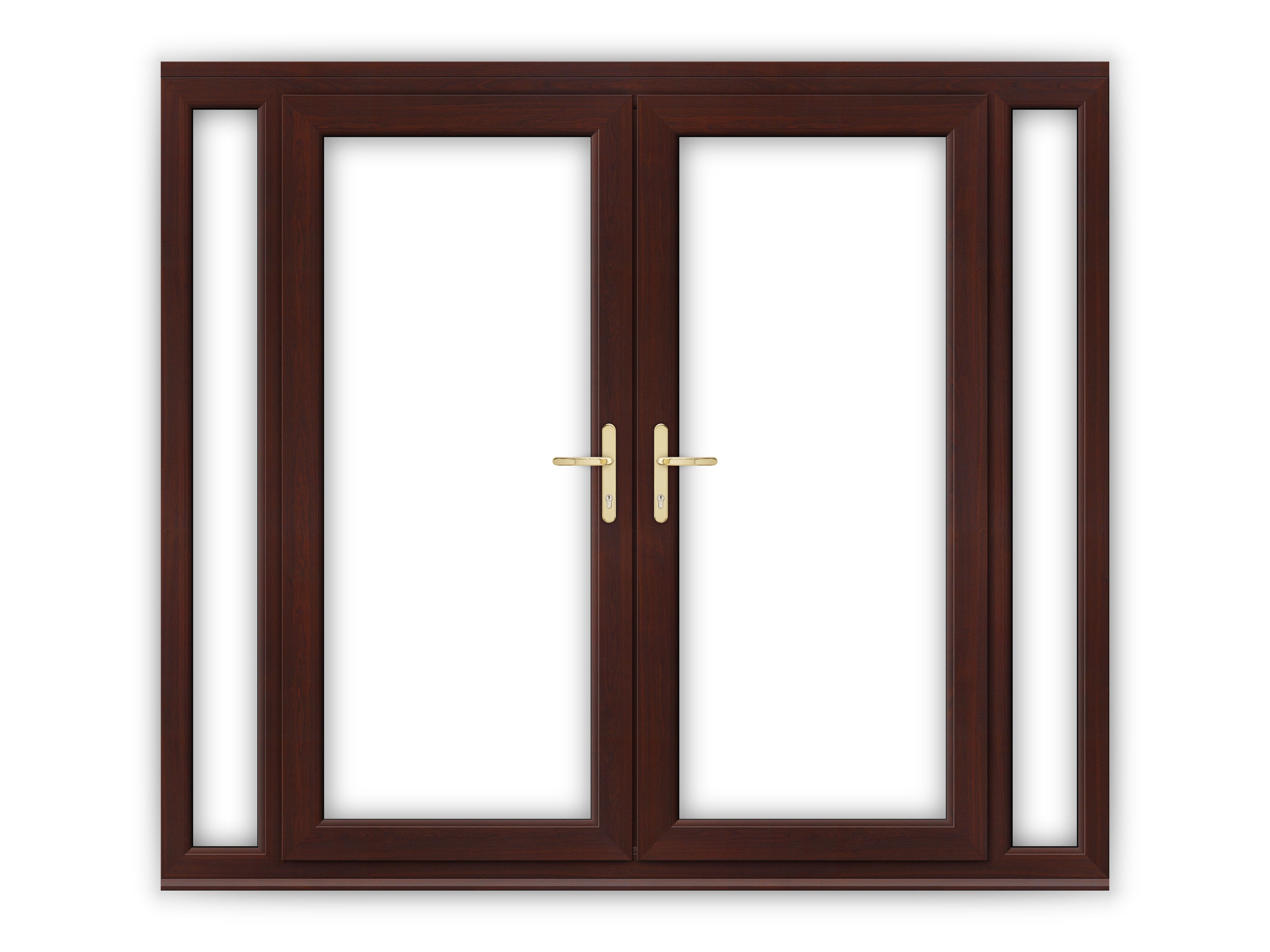 6ft Rosewood uPVC French Doors with Narrow Side Panels Flying Doors
